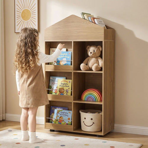 Kids Bookshelf and Toy Storage Organizer 4-Tier House-Shaped Toddler Bookcase