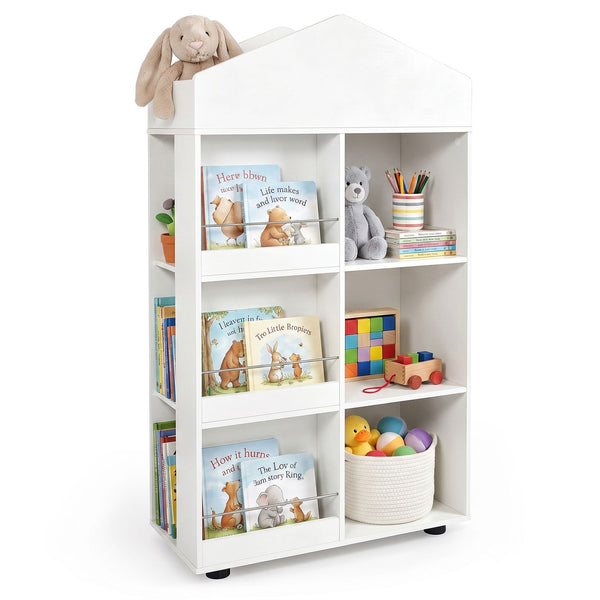 Kids Bookshelf and Toy Storage Organizer 4-Tier House-Shaped Toddler Bookcase