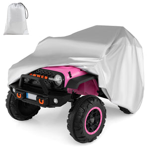 Kids car cover for power ride-on toy car, featuring a storage bag, shown from angle 4. Perfect for toy protection!