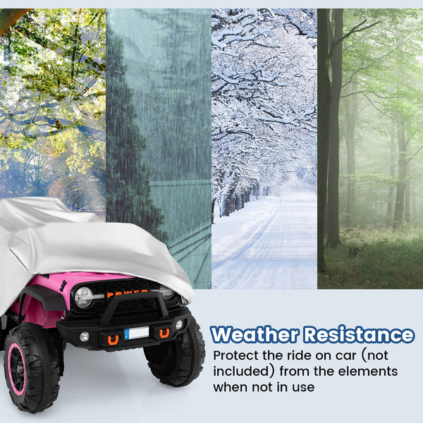 Kids car cover for power ride-on toy car, featuring a storage bag, shown from angle 6. Perfect for toy protection.