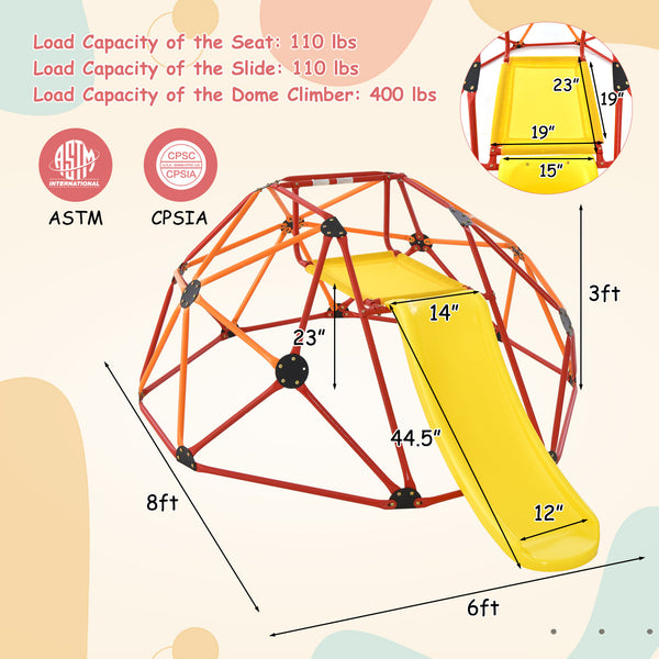 Kids Climbing Dome with Slide and Fabric Cushion for Garden Yard