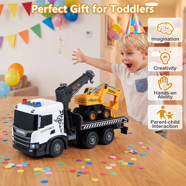 Kids Construction Truck Set Rescue Tow Truck with Sounds Licensed Scania-White