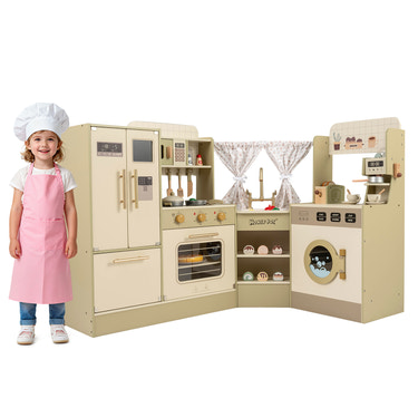 Kids Corner Play Kitchen with Faucet and Dishwasher and Stoves-Green