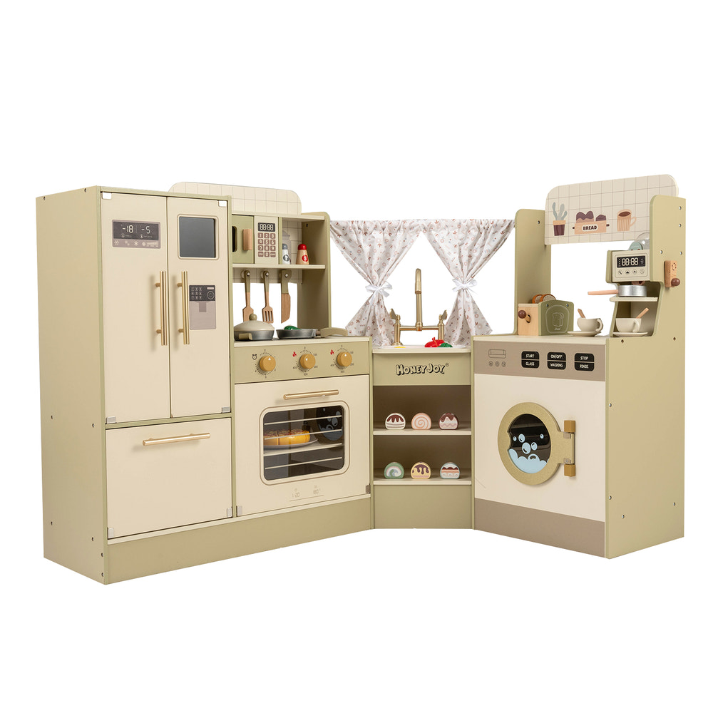 Kids Corner Play Kitchen with Faucet and Dishwasher and Stoves