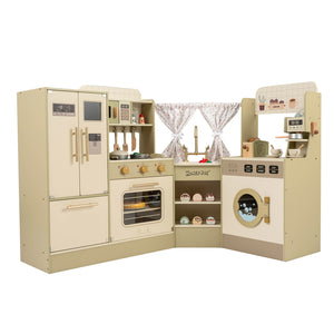 Kids Corner Play Kitchen with Faucet and Dishwasher and Stoves-Green