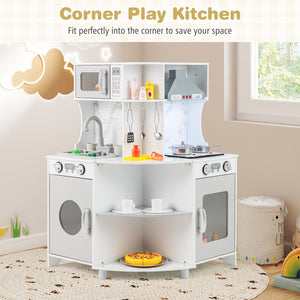 Kids Corner Wooden Play Kitchen with Range Hood and Stoves