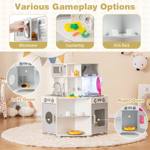 Kids Corner Wooden Play Kitchen with Range Hood and Stoves