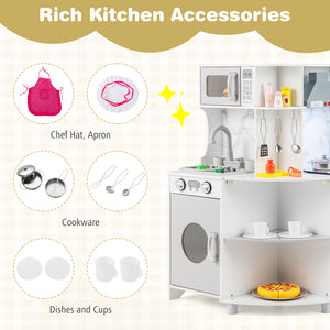Kids Corner Wooden Play Kitchen with Range Hood and Stoves