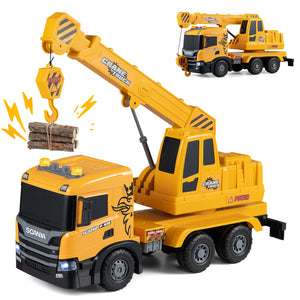 Kids Crane Truck Toy with Sounds and Telescopic Arm Licensed Scania-Yellow