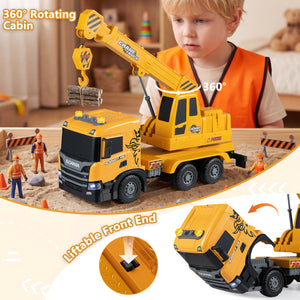 Kids Crane Truck Toy with Sounds and Telescopic Arm Licensed Scania-Yellow