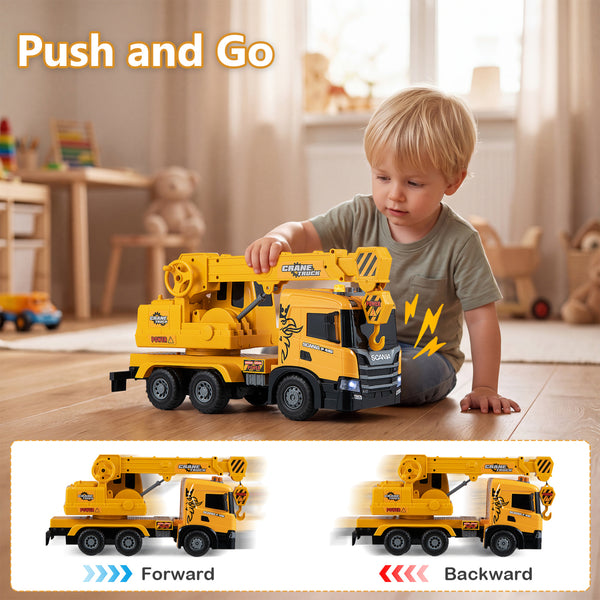 Kids Crane Truck Toy with Sounds and Telescopic Arm Licensed Scania-Yellow