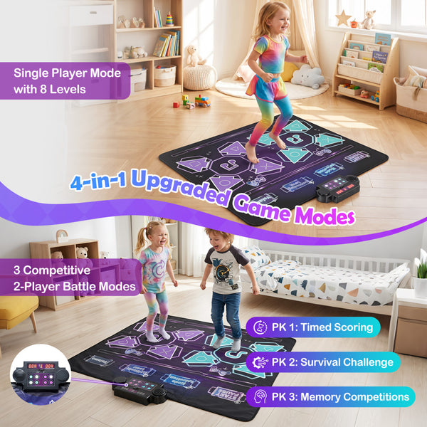 4 Modes Electronic Kids Dance Mat with 8 Levels 8 Songs and 3 LED Speeds