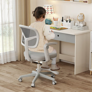 Kids Desk Chair Children Study Chair with Adjustable Height Armrest and Footrest-Grey