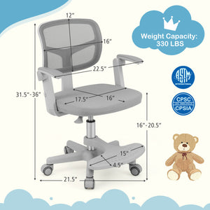 Kids Desk Chair Children Study Chair with Adjustable Height Armrest and Footrest-Grey