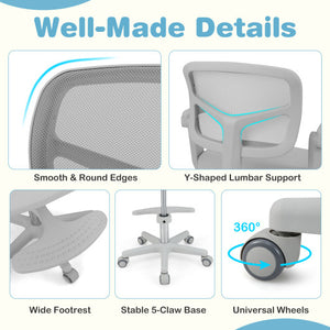 Kids Desk Chair Children Study Chair with Adjustable Height Armrest and Footrest-Grey