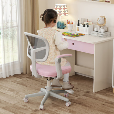 Kids Desk Chair Children Study Chair with Adjustable Height Armrest and Footrest-Pink