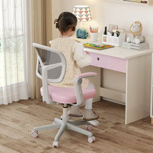 Kids Desk Chair Children Study Chair with Adjustable Height Armrest and Footrest-Pink