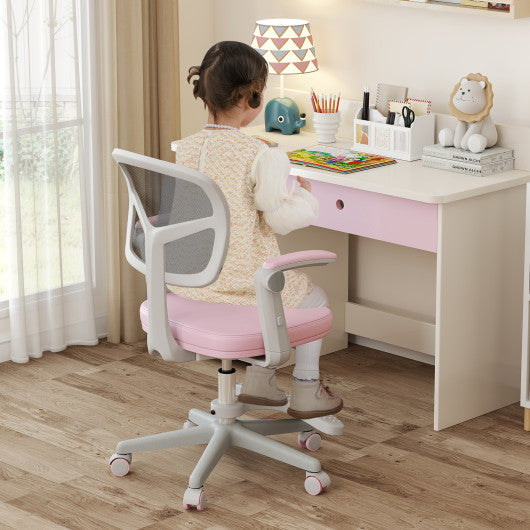 Kids Desk Chair Children Study Chair with Adjustable Height Armrest and Footrest-Pink