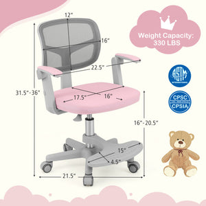 Kids Desk Chair Children Study Chair with Adjustable Height Armrest and Footrest-Pink