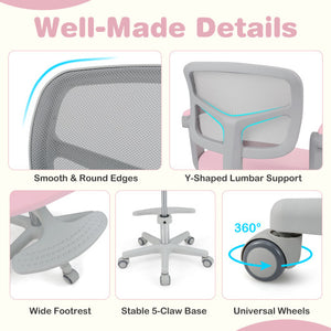 Kids Desk Chair Children Study Chair with Adjustable Height Armrest and Footrest-Pink