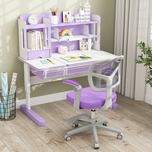 Kids Desk Chair Children Study Chair with Adjustable Height Armrest and Footrest-Purple