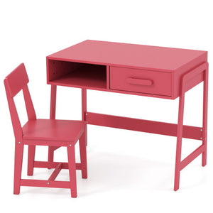 Kids Desk and Chair Set with Storage Drawer and Hutch-Pink