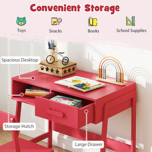 Kids Desk and Chair Set with Storage Drawer and Hutch-Pink