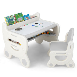 Kids Drawing Table and Chair Set with Watercolor Pens and Blackboard Eraser