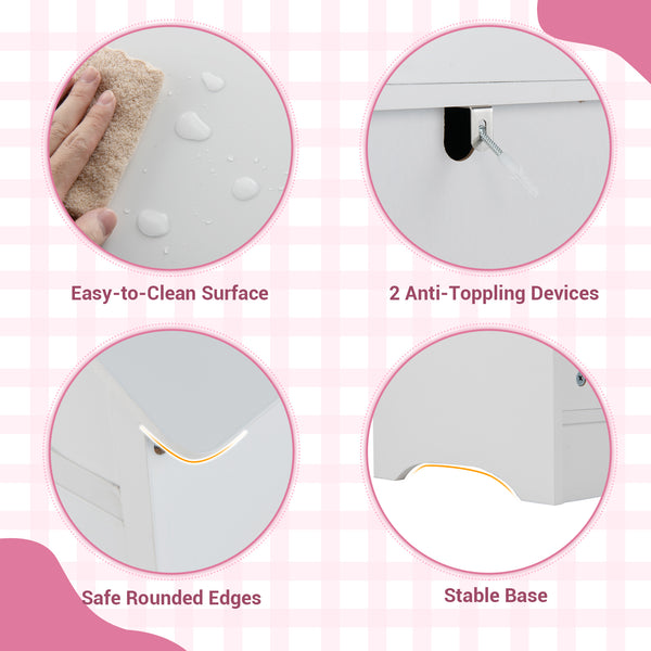 Kids Dress Up Storage with Mirror Roofed Wardrobe Closet with Open Hanging Rack