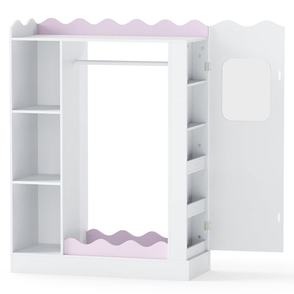 Kids Dress Up Storage with Mirrors and Hanging Rack and Shelves for Bedroom