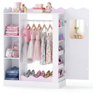 Kids Dress Up Storage with Mirrors and Hanging Rack and Shelves for Bedroom
