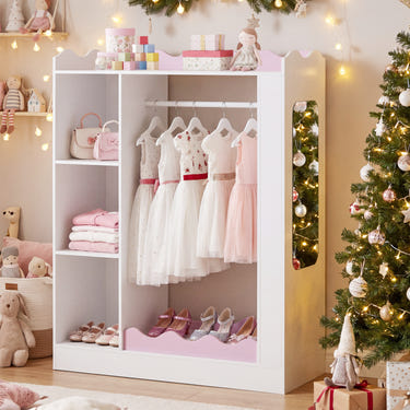 Kids Dress Up Storage with Mirrors and Hanging Rack and Shelves for Bedroom