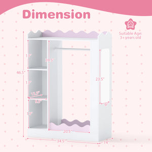 Kids Dress Up Storage with Mirrors and Hanging Rack and Shelves for Bedroom