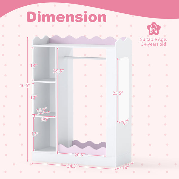 Kids Dress Up Storage with Mirrors and Hanging Rack and Shelves for Bedroom