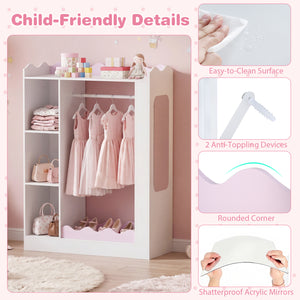 Kids Dress Up Storage with Mirrors and Hanging Rack and Shelves for Bedroom
