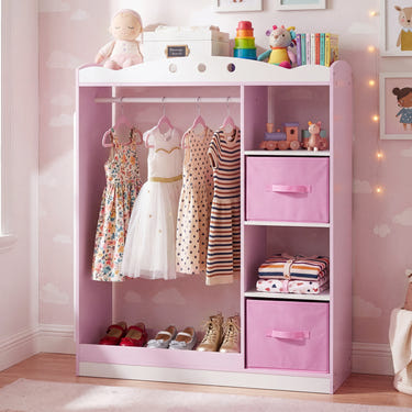 Kids Dress Up Storage with Full Length Mirror and Open Shelves for Kids Room