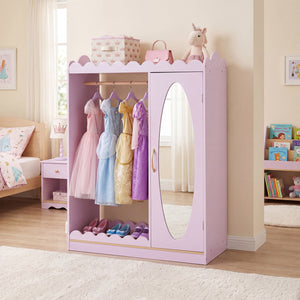 Kids Dress Up Storage with Full Length Mirror and Door Cabinet-Pink