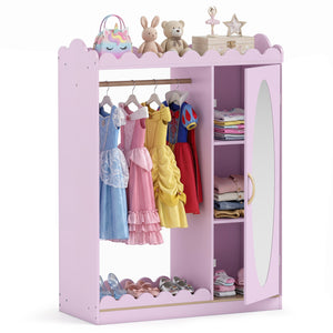Kids Dress Up Storage with Full Length Mirror and Door Cabinet-Pink