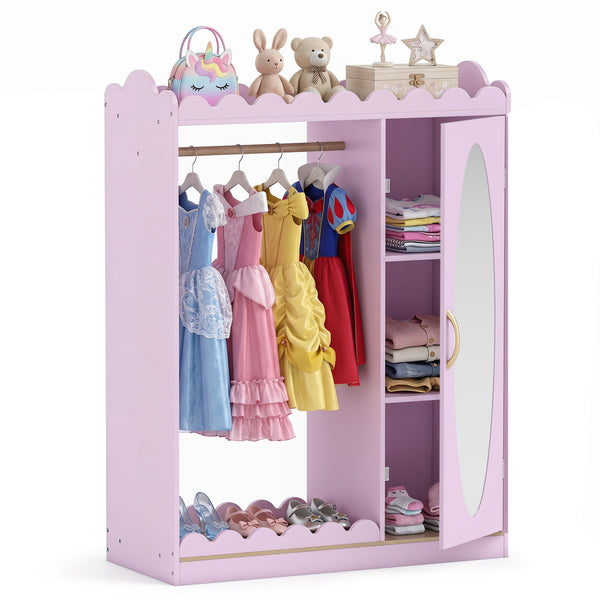 Kids Dress Up Storage with Full Length Mirror and Door Cabinet-Pink