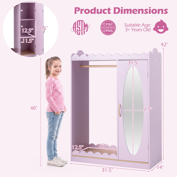 Kids Dress Up Storage with Full Length Mirror and Door Cabinet-Pink