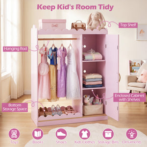 Kids Dress Up Storage with Full Length Mirror and Door Cabinet-Pink