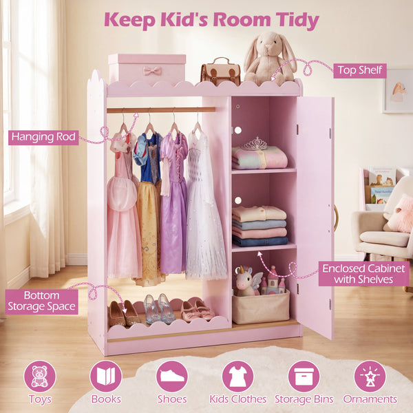 Kids Dress Up Storage with Full Length Mirror and Door Cabinet-Pink