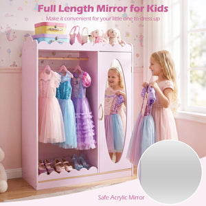 Kids Dress Up Storage with Full Length Mirror and Door Cabinet-Pink