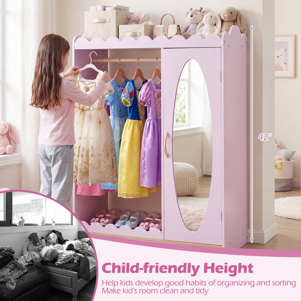 Kids Dress Up Storage with Full Length Mirror and Door Cabinet-Pink