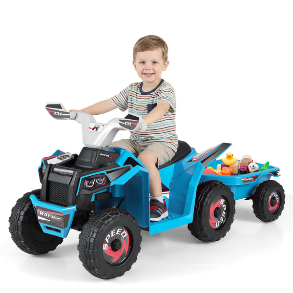 6V Kids Electric ATV Quad Car with Detachable Trailer - Rechargeable
