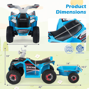 6V Kids Electric ATV Quad Car with Detachable Trailer - Rechargeable
