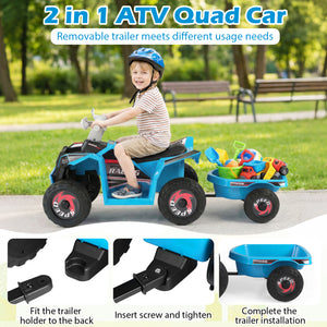6V Kids Electric ATV Quad Car with Detachable Trailer - Rechargeable