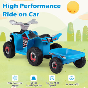 6V Kids Electric ATV Quad Car with Detachable Trailer - Rechargeable