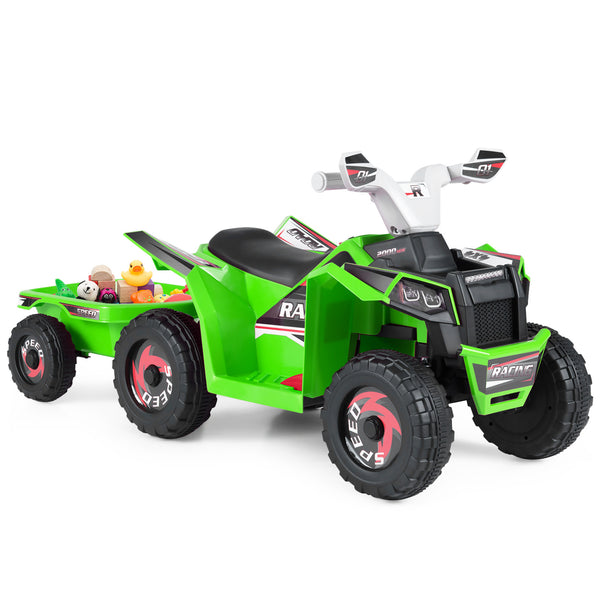6V Kids Electric ATV Quad Car with Detachable Trailer - Rechargeable
