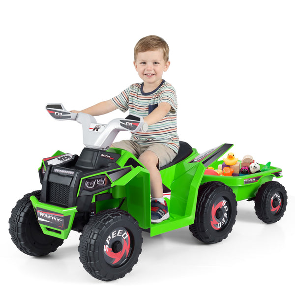6V Kids Electric ATV Quad Car with Detachable Trailer - Rechargeable